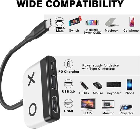 منصة سويتش لجهاز نينتندو سويتش/سويتش OLED، محطة إرساء تلفزيون محمولة من Tendak مع شحن USB 3.0 PD، قاعدة توصيل تلفزيون 4K محول USB C إلى HDMI لسطح البخار والكمبيوتر المحمول وماك بوك (أبيض) in Kuwait