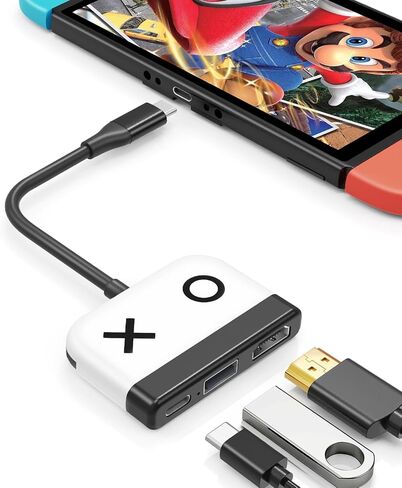 منصة سويتش لجهاز نينتندو سويتش/سويتش OLED، محطة إرساء تلفزيون محمولة من Tendak مع شحن USB 3.0 PD، قاعدة توصيل تلفزيون 4K محول USB C إلى HDMI لسطح البخار والكمبيوتر المحمول وماك بوك (أبيض) in Kuwait