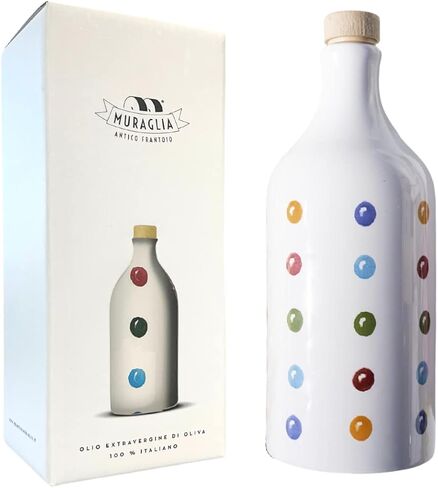 Antico Frantoio Muraglia Intense Fruity Extra Virgin Olive Oil from Apulia | Premium Polyphenol Rich EVOO | Early Harvest First Cold Pressed | DOTS Collectible Handmade Ceramic Bottle with Beautiful Gift Box | 16.9 Fl.oz (500 ml) | Imported from Italy in Saudi Arabia