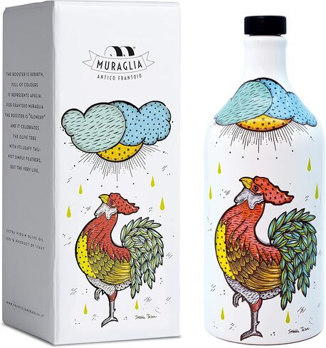 Antico Frantoio Muraglia | Premium Italian Extra Virgin Olive Oil | First Cold Pressed | Gourmet EVOO | Rooster Collectible Handmade Ceramic Bottle | 16.9 Fl.oz (500 ml) in Saudi Arabia
