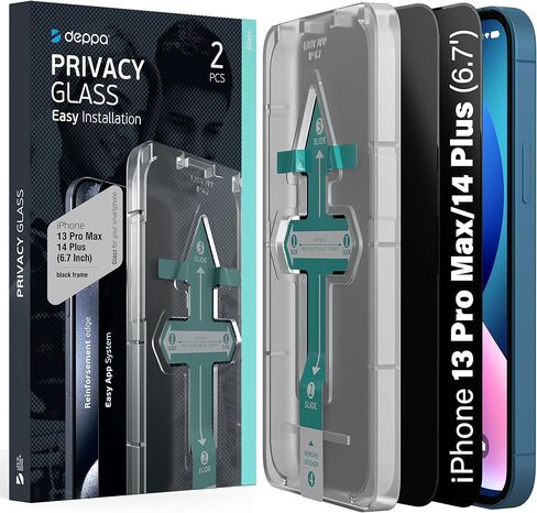 Deppa [2 Pack Premium Privacy Screen Protector for Iphone 14 Pro Max (6.7') Tempered Glass 3D Edge to Edge Full Cover with Easy Installation Kit Tray - Anti Spy, Private, Dark, Black Film in Kuwait