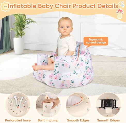 مقعد أطفال قابل للنفخ للرضع من عمر 3 إلى 24 شهرًا فما فوق، مقعد كرسي أطفال قابل للنفخ مع مضخة هواء مدمجة، حزام أمان ثلاثي النقاط، مقعد أطفال قابل للنفخ مناسب للأرضيات المنزلية والمروج والشواطئ والمزيد in Kuwait