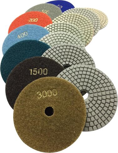 Diamond Polishing Pads 4" Wet Use for Sanding Marble Granite Stone Concrete Travertine Polish Pack of 7 Grit 50-3000 in Saudi Arabia