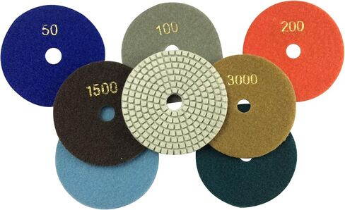 Diamond Polishing Pads 4" Wet Use for Sanding Marble Granite Stone Concrete Travertine Polish Pack of 7 Grit 50-3000 in Saudi Arabia