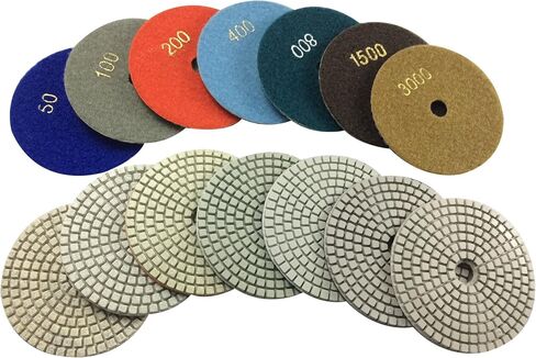 Diamond Polishing Pads 4" Wet Use for Sanding Marble Granite Stone Concrete Travertine Polish Pack of 7 Grit 50-3000 in Saudi Arabia