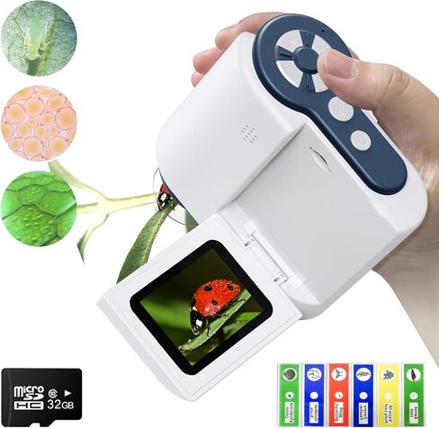 Digital Microscope,1200X USB Microscope,Coin Microscope with 6 Adjustable LED Lights, 2'' LCD Screen Microscope for Kids and Adults, 32GB SD Card,Photo and Video Mini Microscope(Yellow) in Saudi Arabia