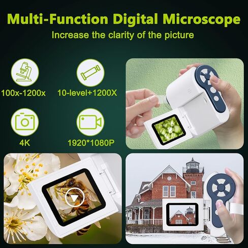 Digital Microscope,1200X USB Microscope,Coin Microscope with 6 Adjustable LED Lights, 2'' LCD Screen Microscope for Kids and Adults, 32GB SD Card,Photo and Video Mini Microscope(Yellow) in Saudi Arabia