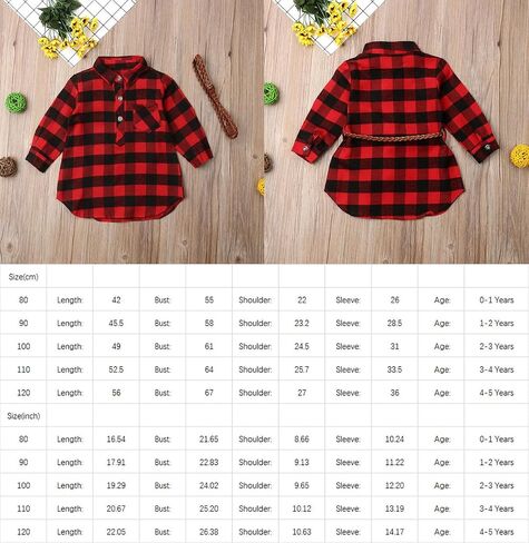 2PCS Baby Girls Plaid Shirt Dress Lapel Long Sleeve Button Irregular Trimmed Pullover Blouse + Belt in Kuwait