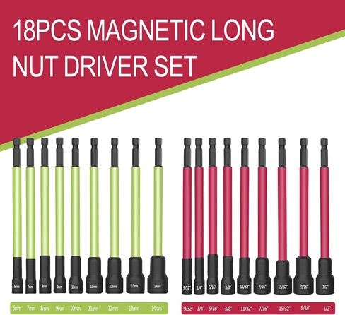 12Pcs Magnetic Nut Driver Set,Impact Power Hex Nut Driver Drill Bit Master Kit, SAE & Metric, 1/4-Inch Quick-Change| Cr-V Steel in Kuwait