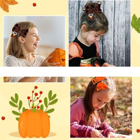 Girls Halloween Pumpkin Hair Clip Hair Bow Hairpin Halloween Hair Accessories for Women Toddler Kids WJR39 (Brown Turkey) in Kuwait