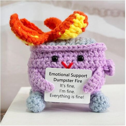 Emotional Support Crochet Dumpster Fire with Positive Card，Positive Room Decor Cute Knitted Toys Funny Crochet Support Buddies Gifts for Friends in Saudi Arabia