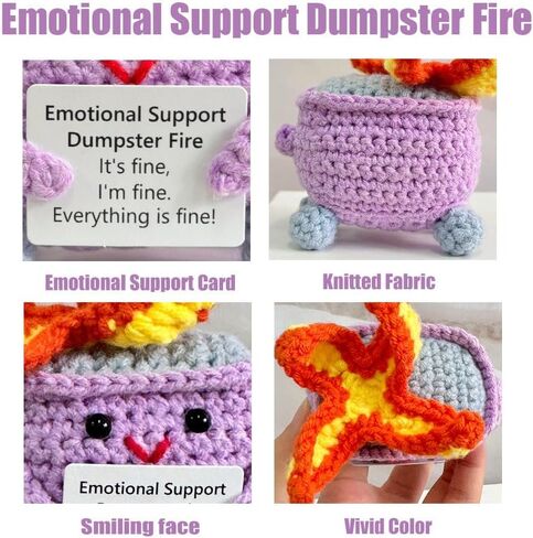 Emotional Support Crochet Dumpster Fire with Positive Card，Positive Room Decor Cute Knitted Toys Funny Crochet Support Buddies Gifts for Friends in Saudi Arabia