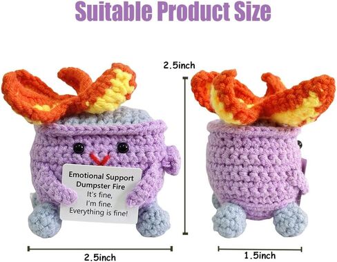 Emotional Support Crochet Dumpster Fire with Positive Card，Positive Room Decor Cute Knitted Toys Funny Crochet Support Buddies Gifts for Friends in Saudi Arabia