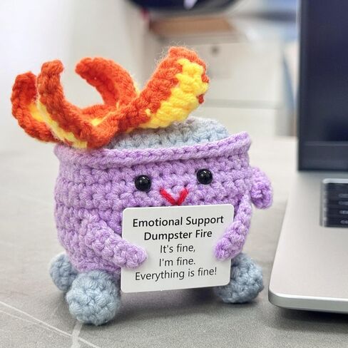 Emotional Support Crochet Dumpster Fire with Positive Card，Positive Room Decor Cute Knitted Toys Funny Crochet Support Buddies Gifts for Friends in Saudi Arabia