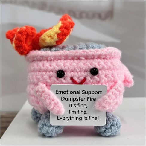 Emotional Support Crochet Dumpster Fire with Positive Card，Positive Room Decor Cute Knitted Toys Funny Crochet Support Buddies Gifts for Friends in Saudi Arabia