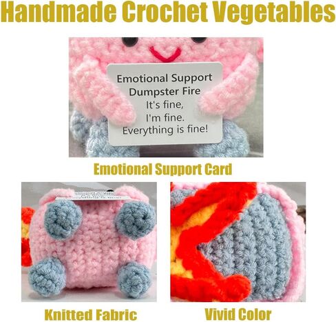 Emotional Support Crochet Dumpster Fire with Positive Card，Positive Room Decor Cute Knitted Toys Funny Crochet Support Buddies Gifts for Friends in Saudi Arabia