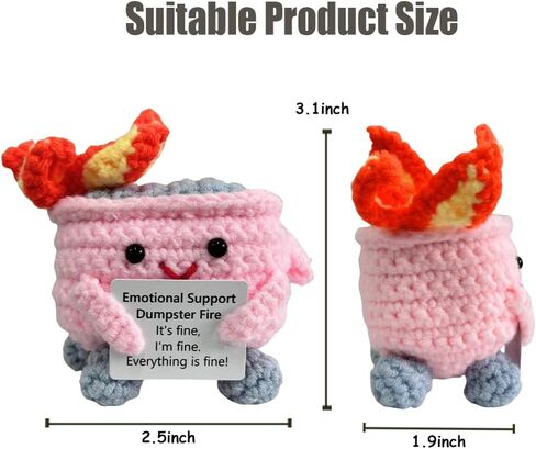 Emotional Support Crochet Dumpster Fire with Positive Card，Positive Room Decor Cute Knitted Toys Funny Crochet Support Buddies Gifts for Friends in Saudi Arabia