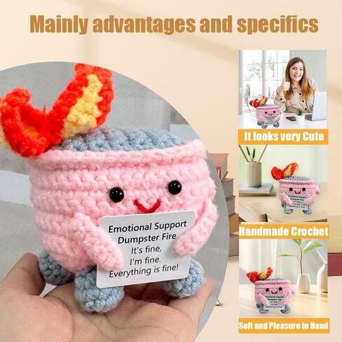 Emotional Support Crochet Dumpster Fire with Positive Card，Positive Room Decor Cute Knitted Toys Funny Crochet Support Buddies Gifts for Friends in Saudi Arabia
