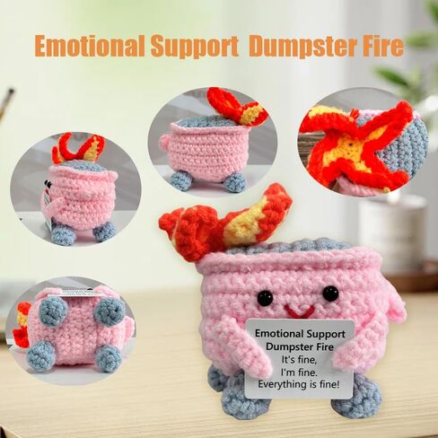 Emotional Support Crochet Dumpster Fire with Positive Card，Positive Room Decor Cute Knitted Toys Funny Crochet Support Buddies Gifts for Friends in Saudi Arabia