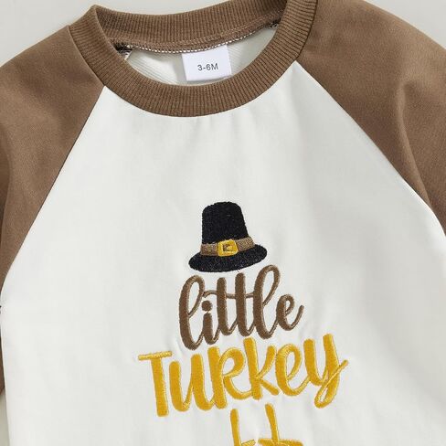 Lamuusaa Thanksgiving Baby Boy Outfit Long Sleeve Little Turkey Embroidery Romper Color Block Bodysuit Jumpsuit Fall Clothes in Saudi Arabia