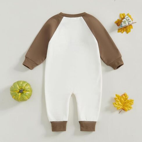 Lamuusaa Thanksgiving Baby Boy Outfit Long Sleeve Little Turkey Embroidery Romper Color Block Bodysuit Jumpsuit Fall Clothes in Saudi Arabia