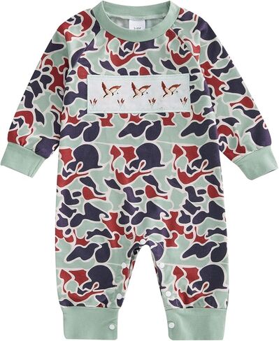 Pudcoco Duck Hunting Baby Clothes Infant Baby Boys Girls Camoflage Embroidered Mallard Duck Romper Jumpsuit in Kuwait