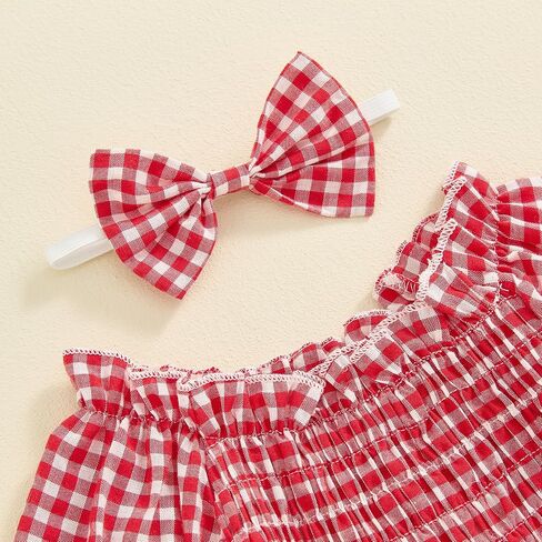 ZAXARRA Newborn Baby Girls’One Piece Plaid Bubble Romper Smocked Pleated Festival Clothes Infant Fall Checkered Outfit in Kuwait
