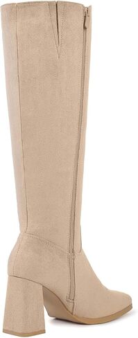 Shoe'N Tale Knee High Boots for Women Square Toe Tall Boots High Chunky Block Heeled Side Zipper in Kuwait