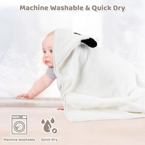 Microfiber Hooded Baby Bath Towel 34.6×34.6" Large Size. Soft and Comfortable, Unisex Baby Bath Towels. 2strips, a Must-Have for Newborns（Pandas, Dinosaurs. in Saudi Arabia