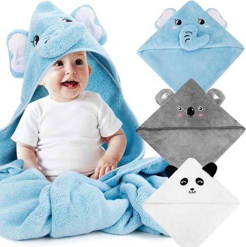 Microfiber Hooded Baby Bath Towel 34.6×34.6" Large Size. Soft and Comfortable, Unisex Baby Bath Towels. 2strips, a Must-Have for Newborns（Pandas, Dinosaurs. in Saudi Arabia