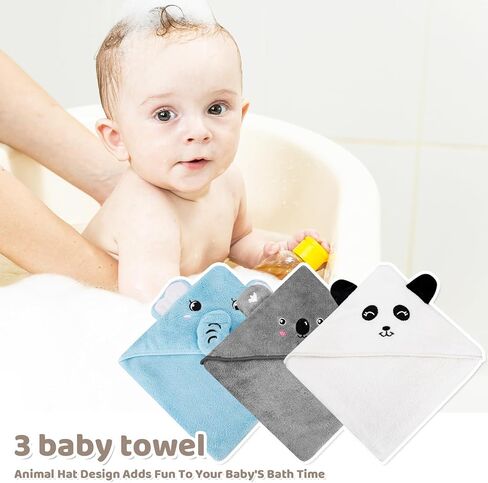 Microfiber Hooded Baby Bath Towel 34.6×34.6" Large Size. Soft and Comfortable, Unisex Baby Bath Towels. 2strips, a Must-Have for Newborns（Pandas, Dinosaurs. in Saudi Arabia