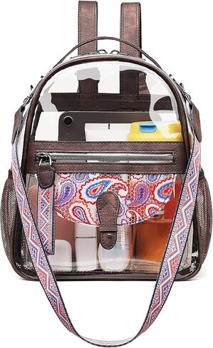 حقيبة ظهر صغيرة شفافة من FADEON للنساء، حقائب ظهر صغيرة، حقيبة شفافة مصممة على شكل حقيبة ظهر شفافة معتمدة من الاستاد باللون البني in Kuwait