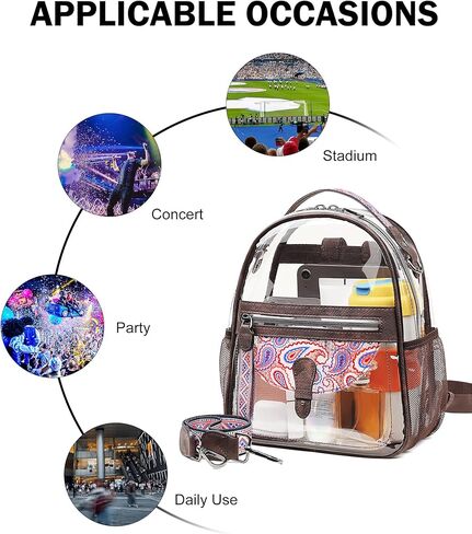 حقيبة ظهر صغيرة شفافة من FADEON للنساء، حقائب ظهر صغيرة، حقيبة شفافة مصممة على شكل حقيبة ظهر شفافة معتمدة من الاستاد باللون البني in Kuwait