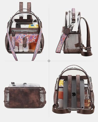 حقيبة ظهر صغيرة شفافة من FADEON للنساء، حقائب ظهر صغيرة، حقيبة شفافة مصممة على شكل حقيبة ظهر شفافة معتمدة من الاستاد باللون البني in Kuwait