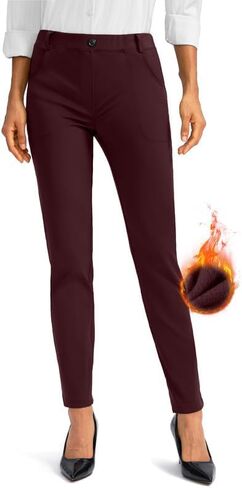 سراويل فستان نسائية مبطنة بالصوف من Rammus مع جيوب سراويل شتوية دافئة للطقس البارد سراويل ضيقة للعمل الكاجوال in Kuwait