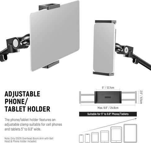 حامل مكتب علوي من Neewer مع حامل للهاتف/الكمبيوتر اللوحي متوافق مع iPhone Samsung Kindle، ذراع برأس كروي قابل للتعديل من قسمين مع الكاميرا، بث مباشر لمدونات الفيديو، DS016 in Saudi Arabia