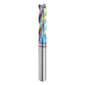 HARFINGTON Spiral Router Bit 1/4" Cut Dia 3 Flutes Up Cut Colorful Coated End Mill Bits Milling Cutter for Wood Carving (1/4" Shank 1" Cut Length 2-1/2" Long 30 Degree Helix HRC49-51)
