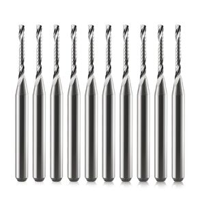 O Flute End Mill 1/8 Shank,1/16 Cutting Dia,12mm CEL, Carbide CNC Router Bit 1/8 Single Flute Up Cut Spiral Bits for Acrylic Plastic Pack of 10