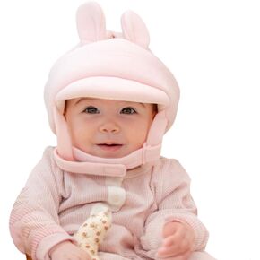 Organic Baby Head Protector- Baby Helmet GOTS Certified Cotton, Bunny, Adjustable & Ultra-Lightweight Head Protector for Crawling & Walking Infants, Toddlers, Baby Girl Pink