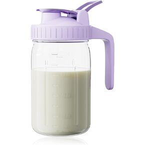 Breast Milk Pitcher, Mason Jar 32 oz, Heavy Duty Wide Mouth Jar with Flip Cap Lid and Pour Spout - Airtight Seal for Freshness and Convenience - Great for Cold Beverages, and Home Entertaining