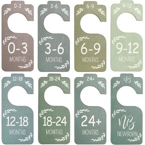 8 Pcs Baby Closet Dividers for Baby Clothes Organizer, Wooden Baby Shower Nursery Decor Double-Sided Colorful Hanger for Newborn to 24 Months