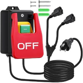 Dreyoo 110V to 120V Single Phase On/Off Switch, Router Table Switch with Large Stop Sign Paddle Easy Contact for Fast Power Off for Table Saws and Other Electrical Equipment (1 Female Plug,1 Pack)