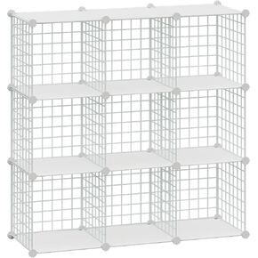 HUBSON Wire Cube Storage Organizer, Book/Toy/Craft/Potted Plants and petCloset Organizers and Storage Shelves，6-Cube Freely Combinable Metal Grids Storage Shelf,White Plus Iron