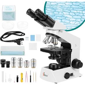 Sinher XSZ-2108A Professional Binocular Compound LED Microscope 40x 1600x for Adults with Microscope Slides, Microscope Kit for Home School Lab