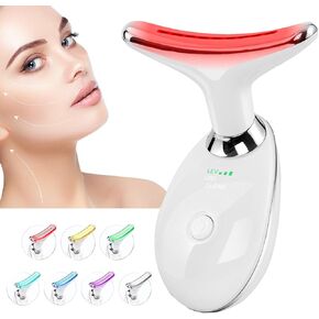 Red-Light-Therapy-for-Face and Neck, Face 𝖲 culpting Wand with 7 Color, Anti 𝖶rinkles Facial Massager for Face and Neck Tool for Skin Care (White)