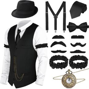 ZITURI 1920s Mens Costume-Roaring 20s Costumes for Men Great Gatsby Vest Fedora Hat Pocket Watch Bow Tie and Tie in Saudi Arabia