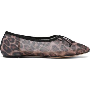 Mesh Leopard Print Ballet Flats for Women Bow Round Toe Mary Jane Flats Comfortable Casual Ballerina Shoes