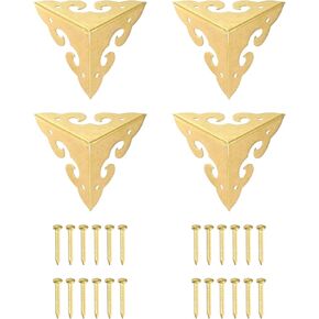 uxcell 4 Pcs Brass Edge Guard, 35mm Decorative Box Corner Cover, Corner Protector, Vintage Stair Dust Corners with Screws, Gold