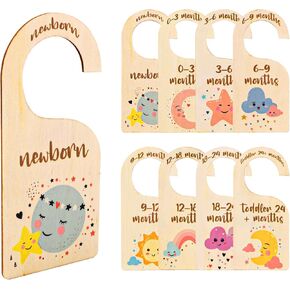 8pcs Baby Closet Dividers, Wooden Double-Sided Baby Clothes Wardrobe Dividers, Baby Clothes Organizer Dividers From Newborn to 24 Months Size, Nursery Hanger Dividers for Baby Room Decoration