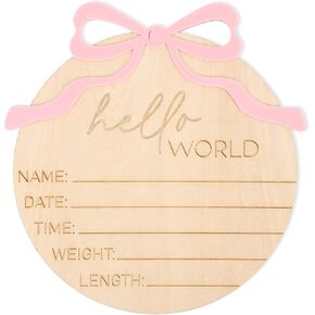 Hello World Bow Wooden Baby Announcement Sign - Baby Girl Birth Announcement,Personalized Baby Name Sign,Bow Birth Stats Sign Newborn Photo Prop,Welcome To The World Sign